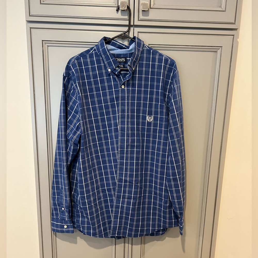 Chaps stretch easy care blue dress shirt XL